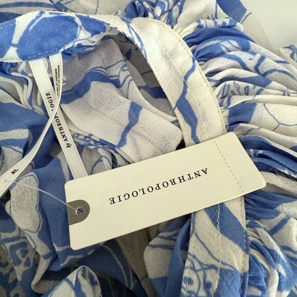 By Anthropologie V-Neck Ruffle-Sleeve Pleated Sheer Dress unlined Sz XL - Picture 6 of 12